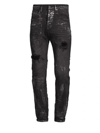 Purple P002 Slim Dropped Fit Jeans In Black Blowout Metallic