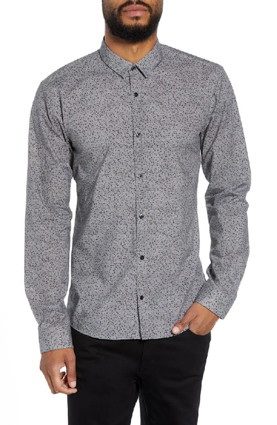 Hugo Boss Ero Confetti Dot Woven Button-down Cotton Shirt In Gray/black