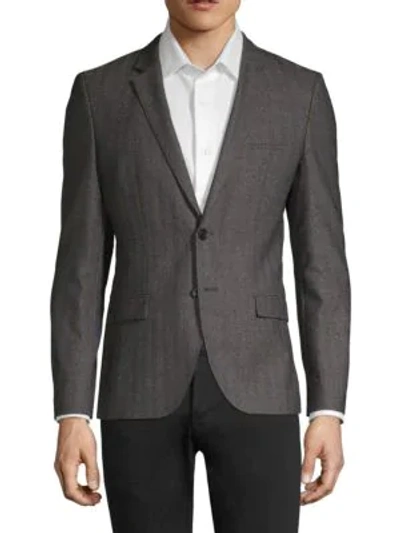 Hugo Boss Arti Stripe Herringbone Virgin Wool Jacket In Grey Blue