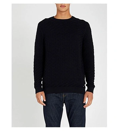 Hugo Textured-knit Cotton Jumper In Navy