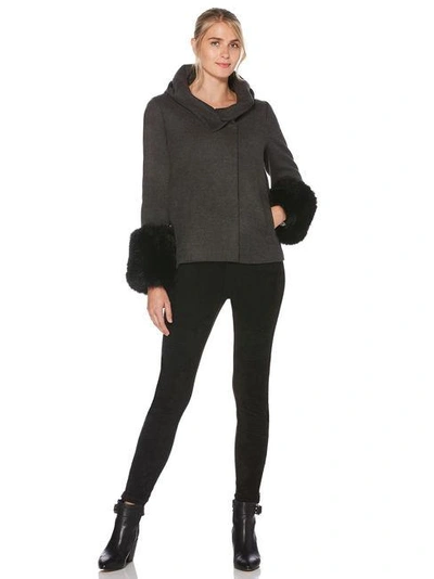 Shelli Segal Laundry By  Faux Fur Trim Hooded Jacket In Charcoal