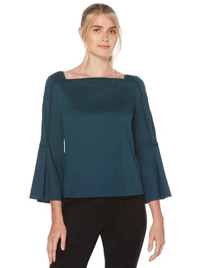 Shelli Segal Laundry By  Poplin Pleated Sleeve Top In Reflecting Pond