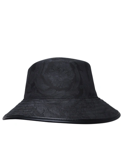 Versace Man Black Cotton Hat In Grey