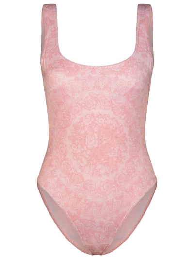 Versace Woman 'barocco' One-piece Swimsuit In Pink Polyester Blend