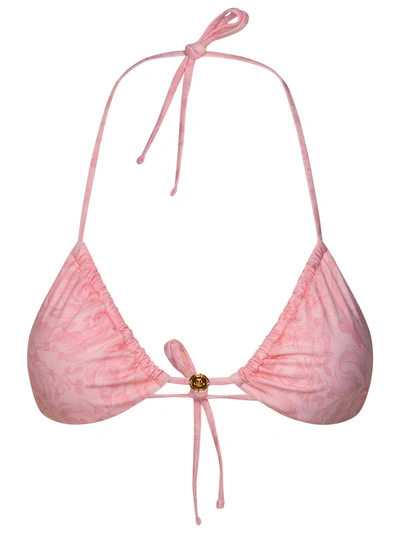 Versace Woman  'barocco' Pink Polyester Blend Bikini Top In Rosa