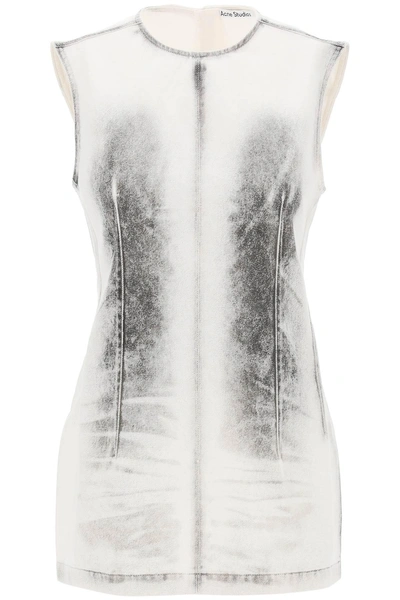 Acne Studios Mini Denim Dress With Pigmented Pattern In White