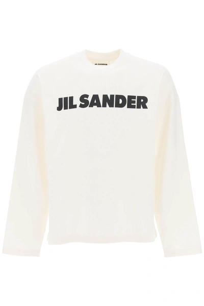 Jil Sander Long Sleeved T Shirt With Logo In White