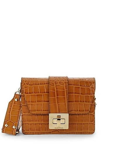 Valentino By Mario Valentino Crocodile Embossed Leather Shoulder Bag In Brown ModeSens