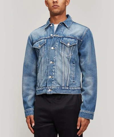 Balenciaga Swoop Logo Denim Jacket In Blue