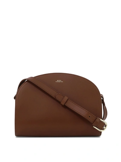 Apc A.p.c. Demi-lune Leather Crossbody Bag In Brown
