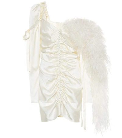 Magda Butrym Tefe Feather Trim Silk-blend Minidress In White