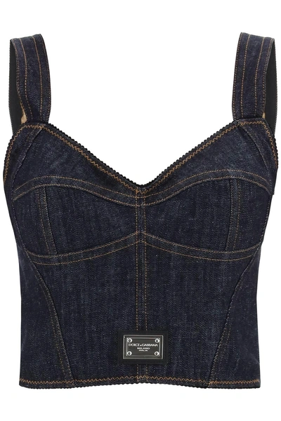 Dolce & Gabbana Denim Bustier Top In Blue