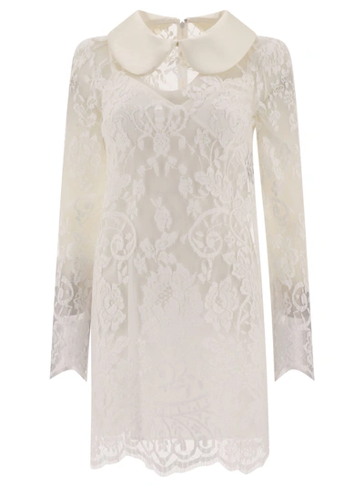 Dolce & Gabbana Lace Dress With Satin Collar In White