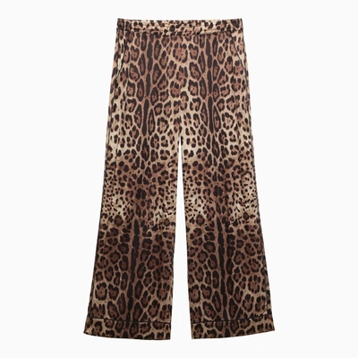 Dolce & Gabbana Dolce&gabbana Leopard Print Trousers In Silk Satin In Brown