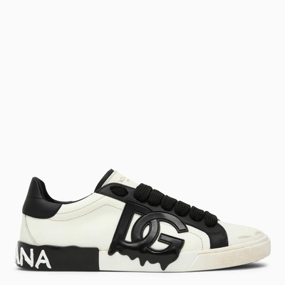 Dolce & Gabbana Dolce&gabbana Portofino Vintage White/black Leather Trainer