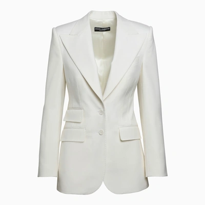 Dolce & Gabbana Dolce&gabbana White Single Breasted Jacket In Wool In Metallic
