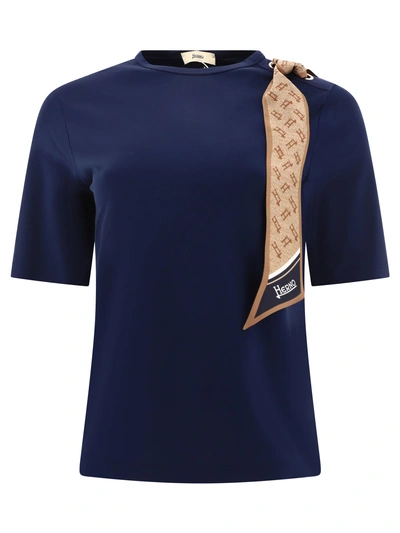 Herno T Shirt With Silk Scarf In Navy