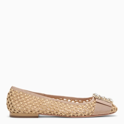 Roger Vivier Beige Perforated Ballerina With Rhinestone Buckle In Cream