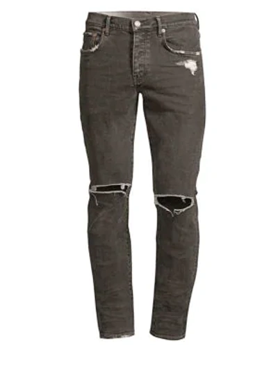 Purple P001 Slim Fit Coated Ripped Jeans In Grey Coated White