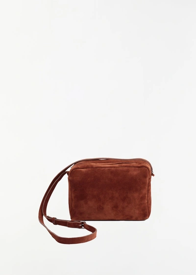 Isaac Reina Ayako Suede Double Cross Bag — Dark Honey