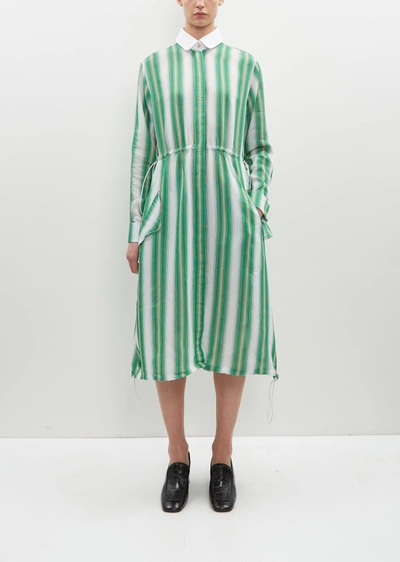 Wales Bonner Balance Viscose-silk Shirt Dress In Green / Ivory