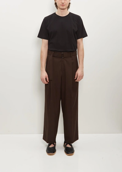 Stein Belted Wide Straight Trousers In Military Khaki