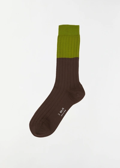 Plan C Bi-color Short Socks In Pistacchio Chestnut Z3167