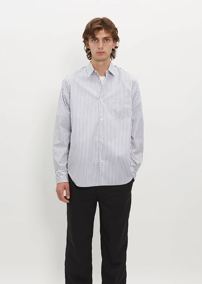 Comme Des Garçons Homme Deux Broad Stripe X Nylon Twill Shirt In White/blue/khaki