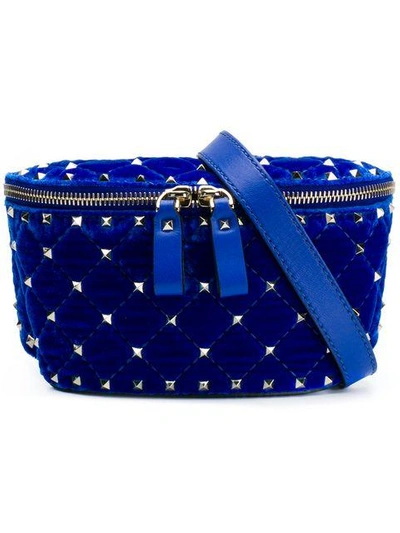 Valentino Garavani Small Spike Velvet Belt Bag In Blue