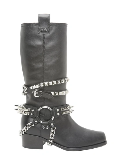 Moschino Studded Leather Boots In Black