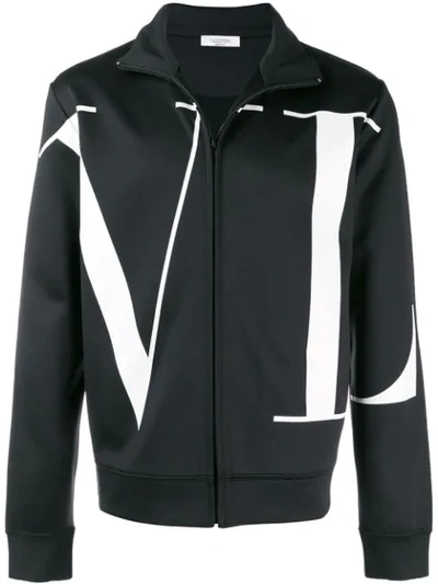 Valentino Logo Print Full-zip Sweatshirt In Black