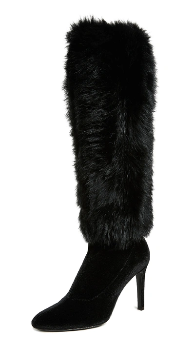 Giuseppe Zanotti Women's Rabbit Fur & Velvet Pointed Toe Boots In Nero