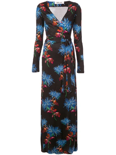 Diane Von Furstenberg Floral Wrap Maxi Dress In Black