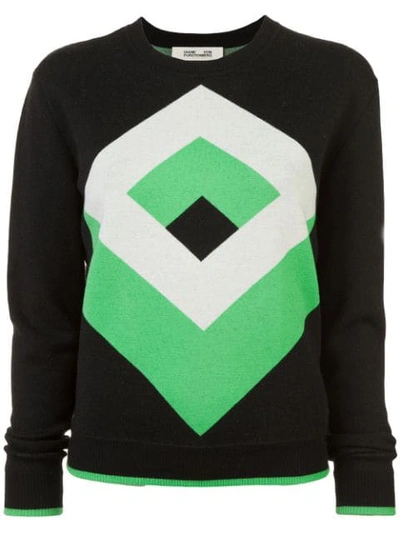 Diane Von Furstenberg Cube Graphic Wool Pullover Sweater In Black