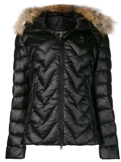 Blauer Fur Hooded Padded Coat - Black