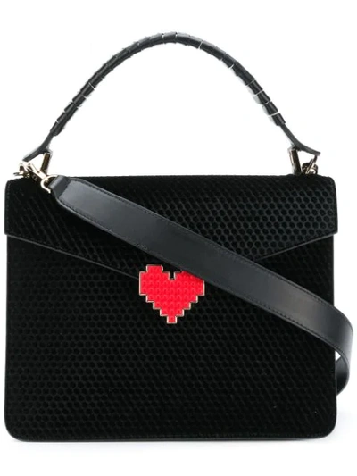 Les Petits Joueurs Perforated Heart Plaque Bag In Black