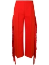 Msgm Fringed High-waisted Trousers In Red