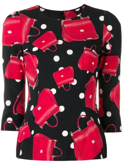 Dolce & Gabbana Purse Print Top In Black