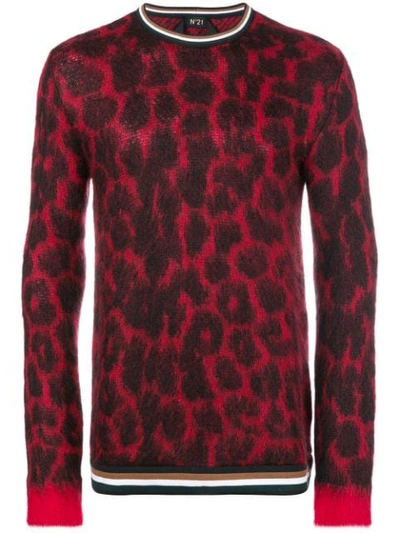 N°21 Leopard Intarsia Sewater In Red