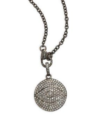 Nina Gilin Diamond Evil Eye Pendant Necklace In Black