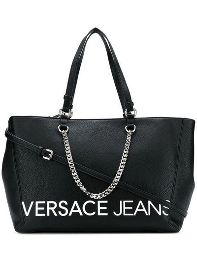Versace Jeans Contrast Logo Tote Bag With Internal Pockets - Black