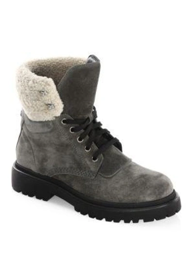 Moncler Patty Faux Shearling Boots In Grey