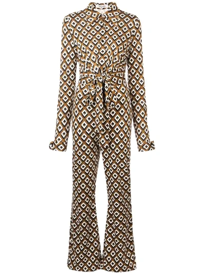 Diane Von Furstenberg Wrap-effect Printed Silk-jersey Jumpsuit In Brown