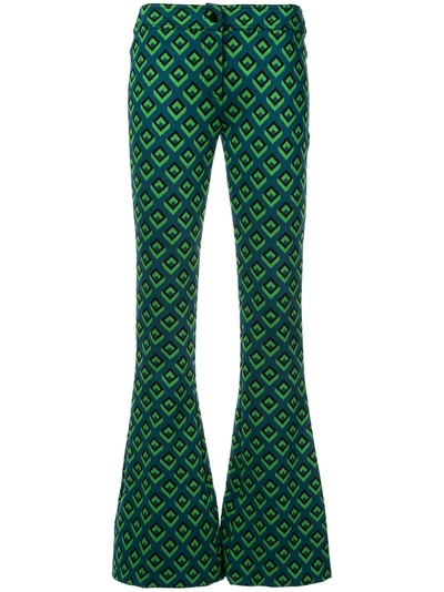 Diane Von Furstenberg Jacquard Knit Flare-leg Pants In Dark Green