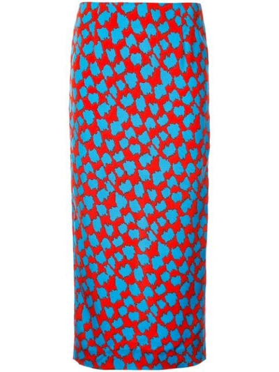Diane Von Furstenberg Dvf  Retro Print Pencil Skirt - Red