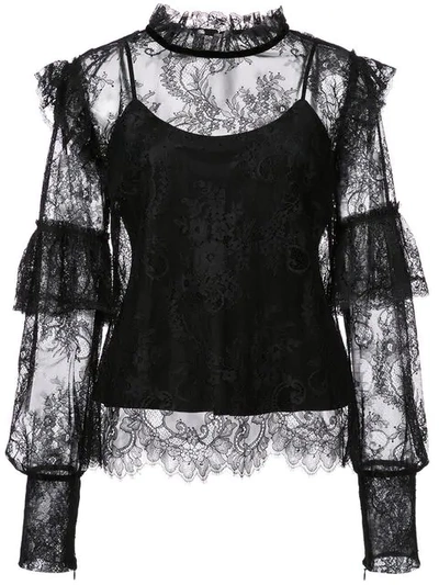 Josie Natori Camisole Lace Blouse In Black