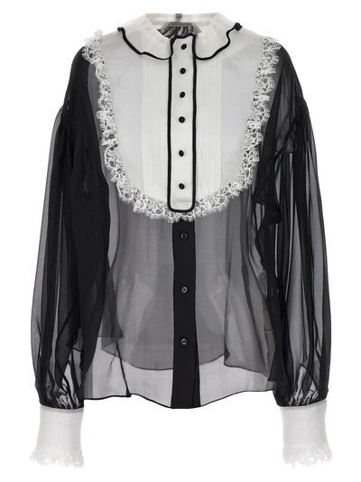 Dolce & Gabbana Contrast Plastron Shirt Shirt, Blouse White/black