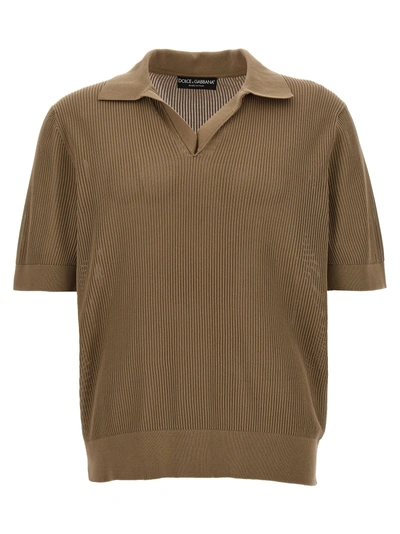 Dolce & Gabbana Knitted  Shirt Polo Beige