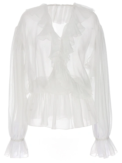 Dolce & Gabbana Ruffle Blouse Shirt, Blouse White