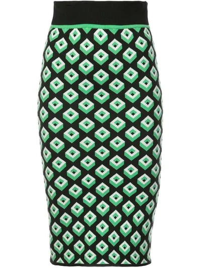 Diane Von Furstenberg Dvf  Geometric Cube Skirt - Green